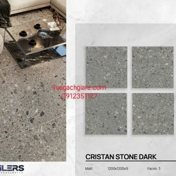 Gạch Đá Mờ 120x120 Ốp Lát Ấn Độ terrazzo xám đậm