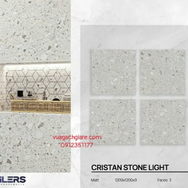 Gạch Đá Mờ 120x120 Ốp Lát Ấn Độ terrazzo xám nhạt