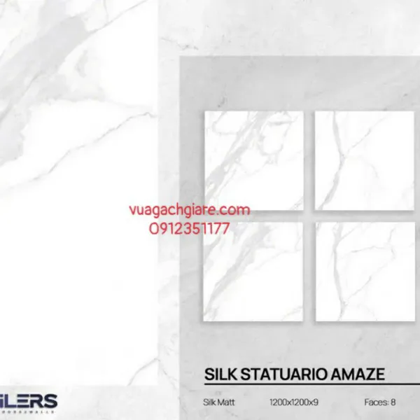 Gạch Đá Mờ 120x120 Ốp Lát Ấn Độ trắng vân khói