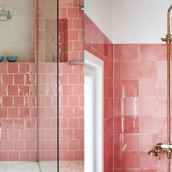 Gạch Thẻ 12x12 Ốp Lát Trang Trí màu hồng gợn sóng LV12009