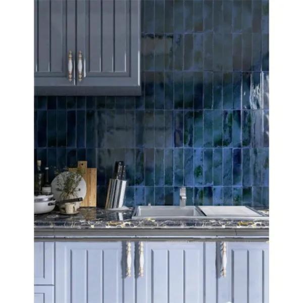 Gạch Thẻ 7.5x30 Ốp Lát Trang Trí màu xanh coban gợn sóng 7533F18