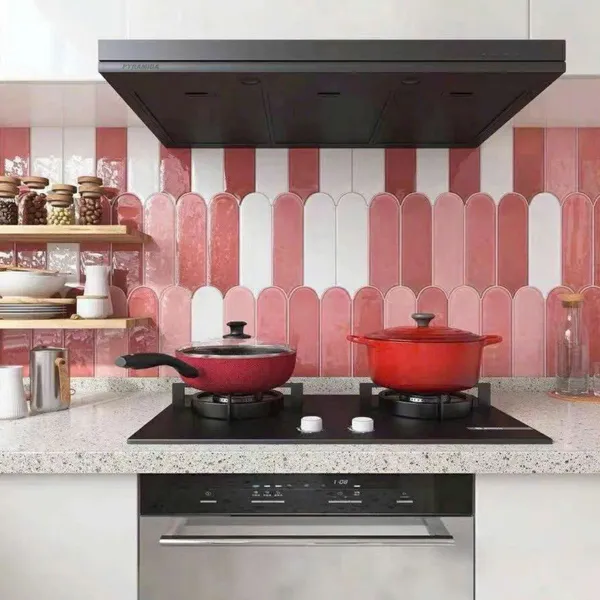 Gạch Thẻ 9x30 Ốp Lát Trang Trí màu hồng lông vũ gợn sóng M9316