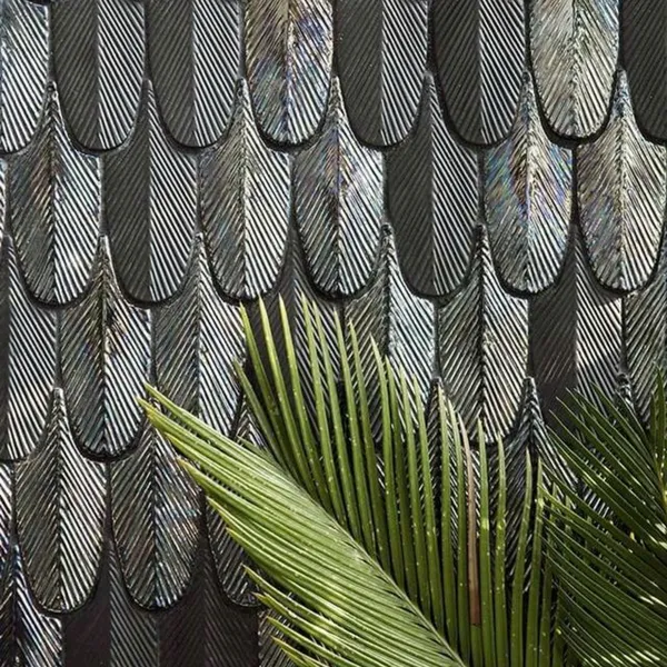 Gạch Mosaic Lông Vũ Ốp Dán Trang Trí màu xám xanh