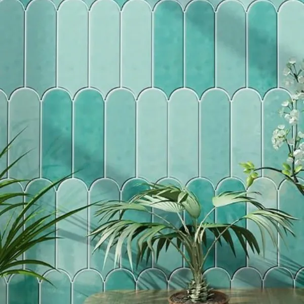 Gạch Thẻ 9x30 Ốp Lát Trang Trí màu xanh dương lông vũ gợn sóng M9306