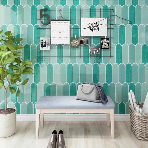 Gạch Thẻ 9x30 Ốp Lát Trang Trí màu xanh dương lông vũ gợn sóng M9306