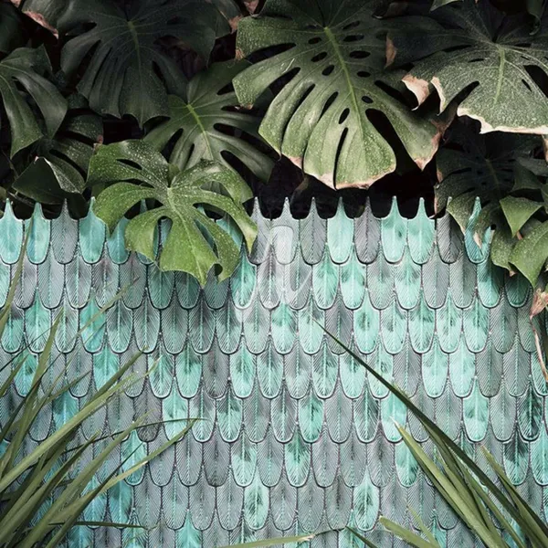 Gạch Mosaic Lông Vũ Ốp Dán Trang Trí màu xám xanh