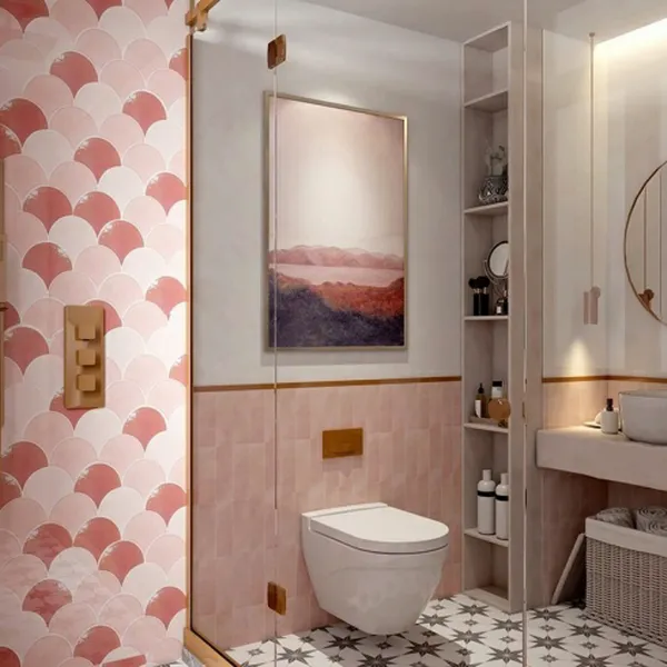 Gạch Mosaic Thuỷ Tinh Vỉ 30x30 vảy cá màu hồng nhạt