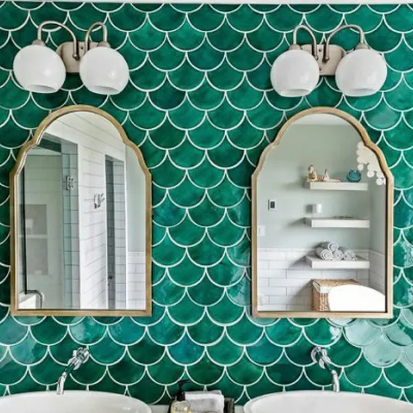 Gạch Mosaic Thuỷ Tinh Vỉ 30x30 vảy cá màu xanh lá men rạn MHF90011