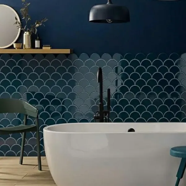 Gạch Mosaic Thuỷ Tinh Vỉ 30x30 vảy cá màu xanh đen