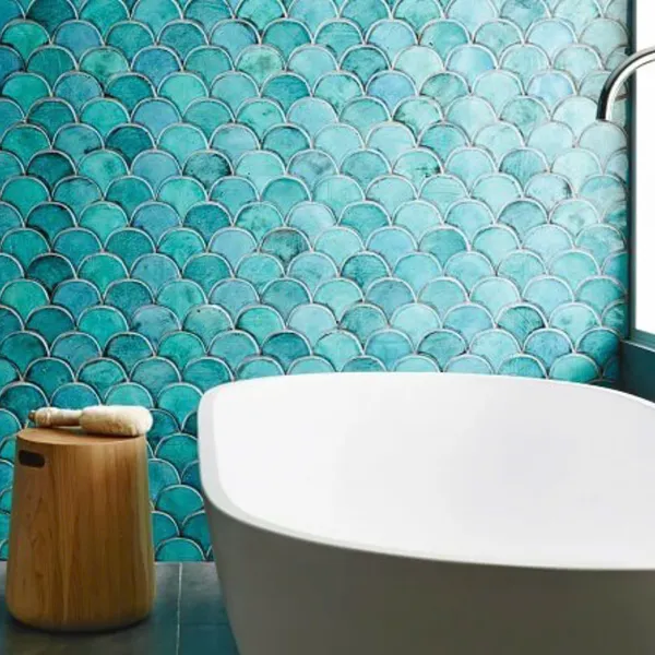 Gạch Mosaic Thuỷ Tinh Vỉ 30x30 vảy cá màu xanh dương men rạn