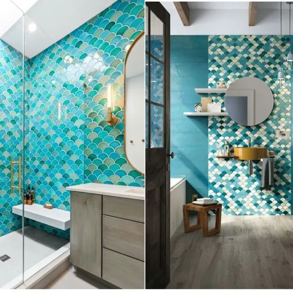 Gạch Mosaic Thuỷ Tinh Vỉ 30x30 vảy cá màu xanh dương men rạn MHF16