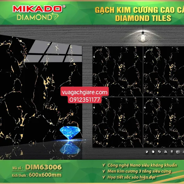 Gạch Đá 60x60 Ốp Lát Mikado Giá Rẻ đen vân cam DIM63006
