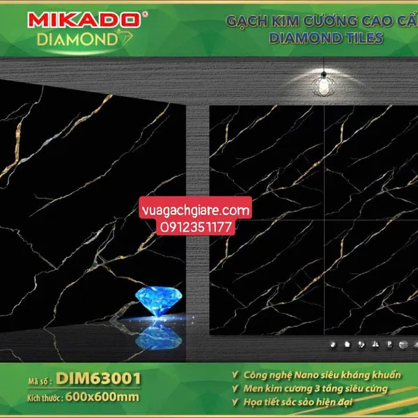 Gạch Đá 60x60 Ốp Lát Mikado Giá Rẻ đen vân trắng DIM63001
