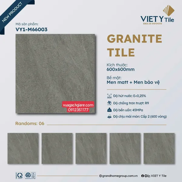 Gạch Đá Mờ 60x60 Ốp Lát Việt Ý Giá Rẻ xám đậm VY1 - M66003