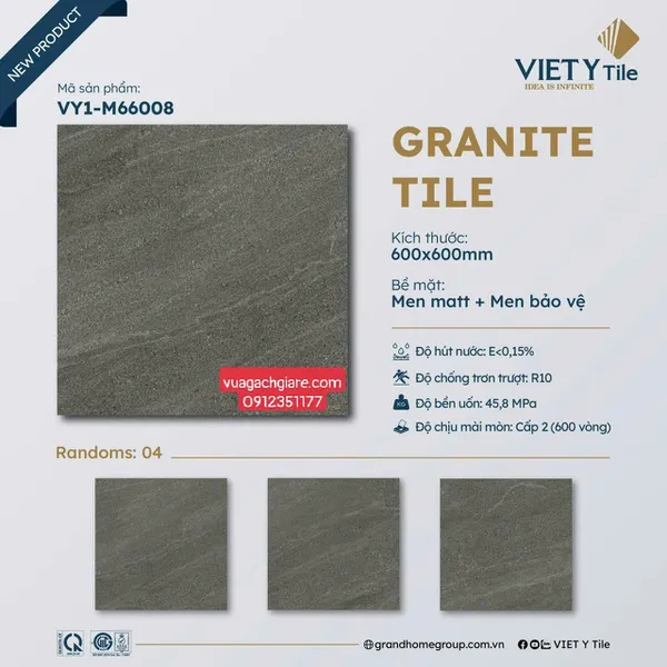 Gạch Đá Mờ 60x60 Ốp Lát Việt Ý Giá Rẻ xám đậm VY1 - M66008