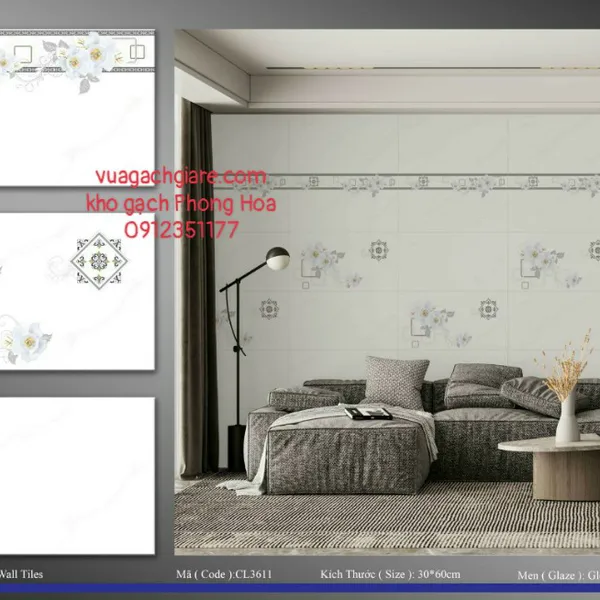 Gạch Men Ốp Tường 30x60 Grandcera trắng vân khói CL3611