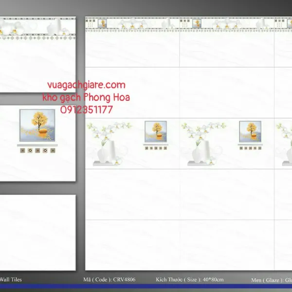 Gạch Men Ốp Tường 40x80 trắng vân mây CRV4806