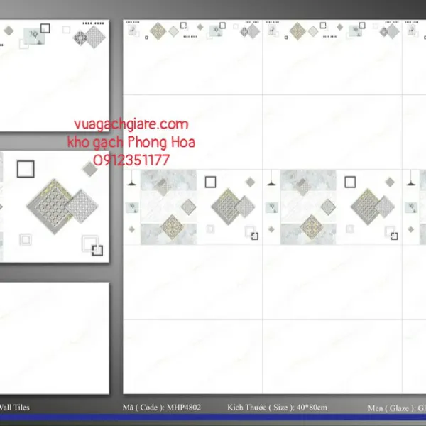 Gạch Men Ốp Tường 40x80 trắng vân mây MHP4802