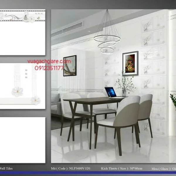Gạch Men 30x60 Ốp Tường Giá Rẻ trắng trơn 3600V1