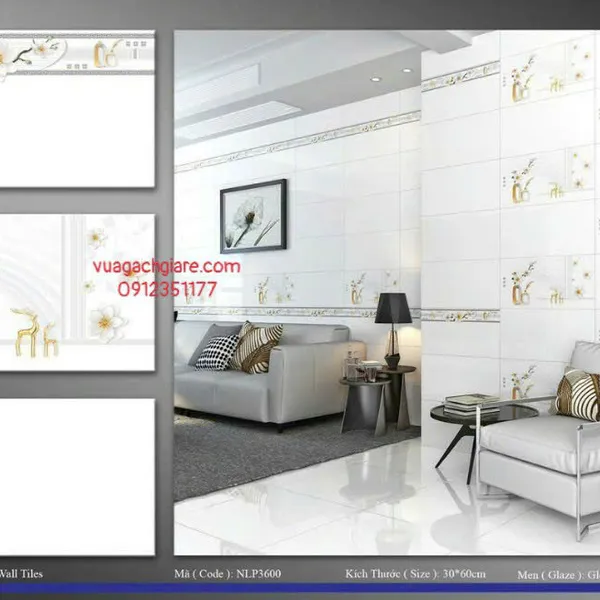 Gạch Men 30x60 Ốp Tường Giá Rẻ trắng trơn 3600V3