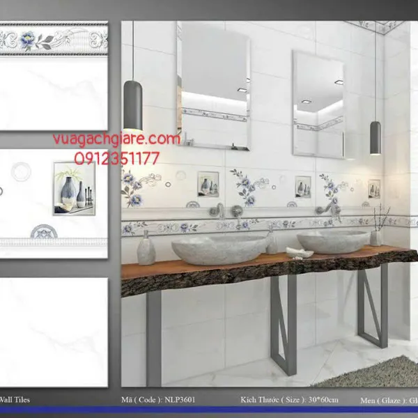 Gạch Men 30x60 Ốp Tường Giá Rẻ trắng vân khói 3601