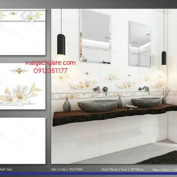 Gạch Men 30x60 Ốp Tường Giá Rẻ trắng vân khói 3606