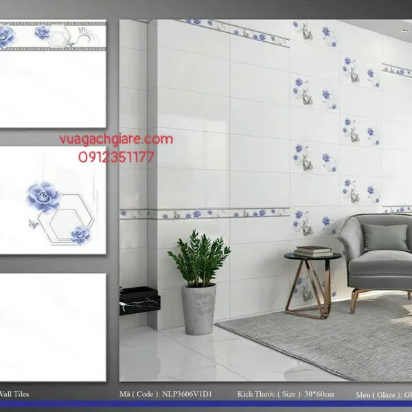 Gạch Men 30x60 Ốp Tường Giá Rẻ trắng vân mây 3606