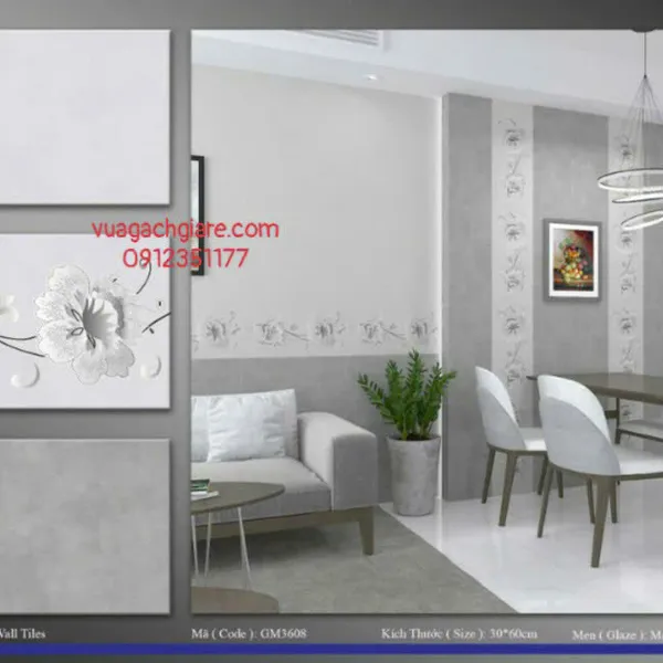 Gạch Men Mờ 30x60 Ốp Tường Giá Rẻ xám xi măng GM3608