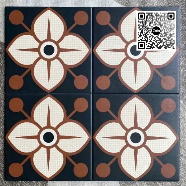 Gạch Bông 20x20 Ốp Lát Trang Trí đen hoa viền nâu
