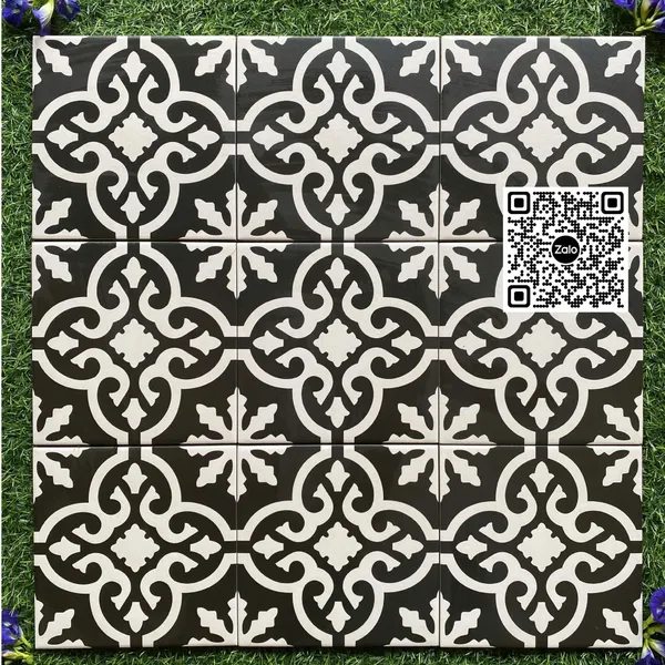 Gạch Bông 20x20 Ốp Lát Trang Trí đen viền trắng