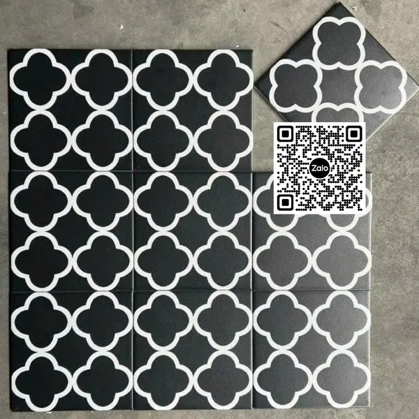 Gạch Bông 20x20 Ốp Lát Trang Trí đen hoa văn trắng