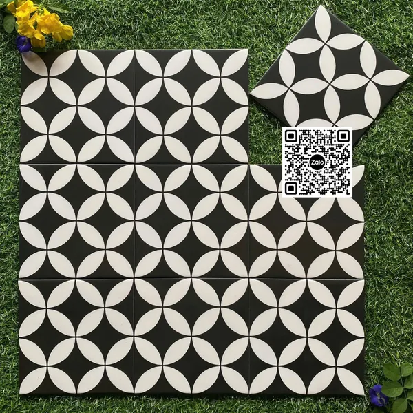 Gạch Bông 20x20 Ốp Lát Trang Trí đồng tiền đen trắng