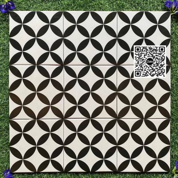 Gạch Bông 20x20 Ốp Lát Trang Trí đồng tiền trắng đen