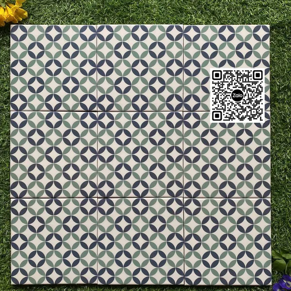 Gạch Bông 20x20 Ốp Lát Trang Trí đồng tiền xám xanh dương