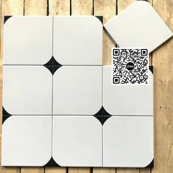 Gạch Bông 20x20 Ốp Lát Trang Trí trắng nhấn 2 góc đen