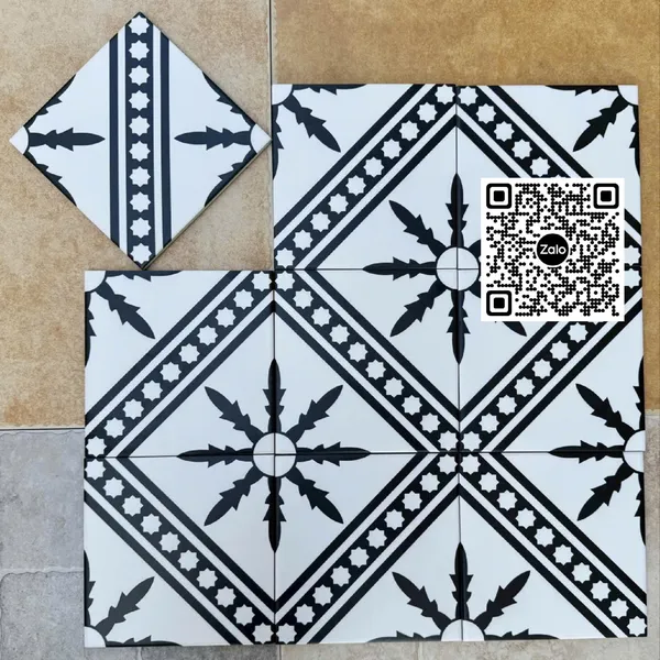 Gạch Bông 20x20 Ốp Lát Trang Trí trắng viền đen