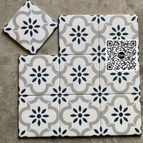 Gạch Bông 20x20 Ốp Lát Trang Trí trắng viền xám đen