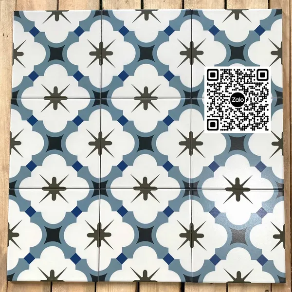 Gạch Bông 20x20 Ốp Lát Trang Trí trắng viền xám nhấn đen