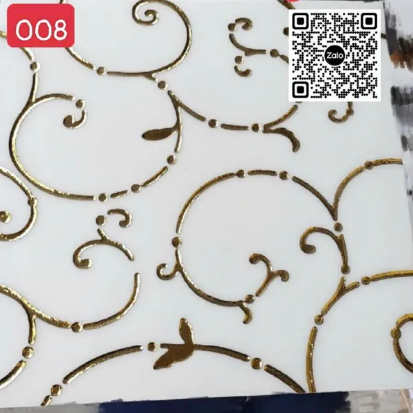 Gạch Khắc Kim 30x30 Cao Cấp nhũ vàng màu trắng 008