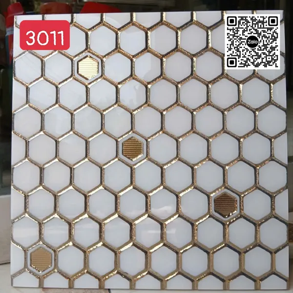 Gạch Khắc Kim 30x30 Cao Cấp nhũ vàng lục giác trắng 3011