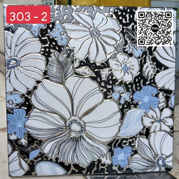 Gạch Khắc Kim 30x30 Cao Cấp nhũ bạc bông hoa 303 - 2