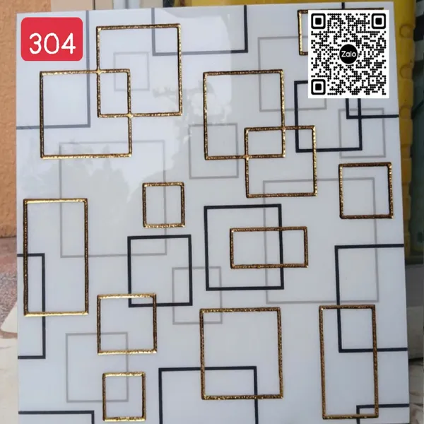 Gạch Khắc Kim 30x30 Cao Cấp nhũ vàng trắng viền đen 304