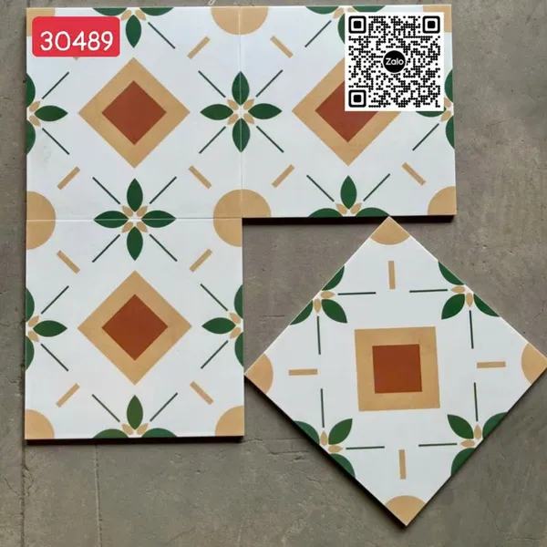 Gạch Bông 30x30 Ốp Lát Trang Trí trắng xanh rêu nâu 30489