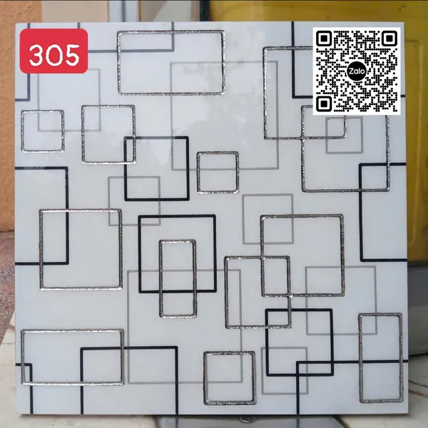 Gạch Khắc Kim 30x30 Cao Cấp nhũ bạc trắng viền đen 305