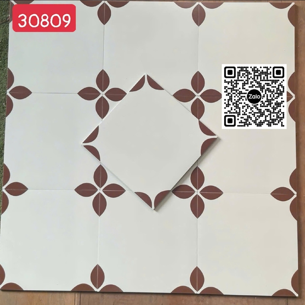 Gạch Bông 30x30 Ốp Lát Trang Trí trắng nhấn góc nâu 30809