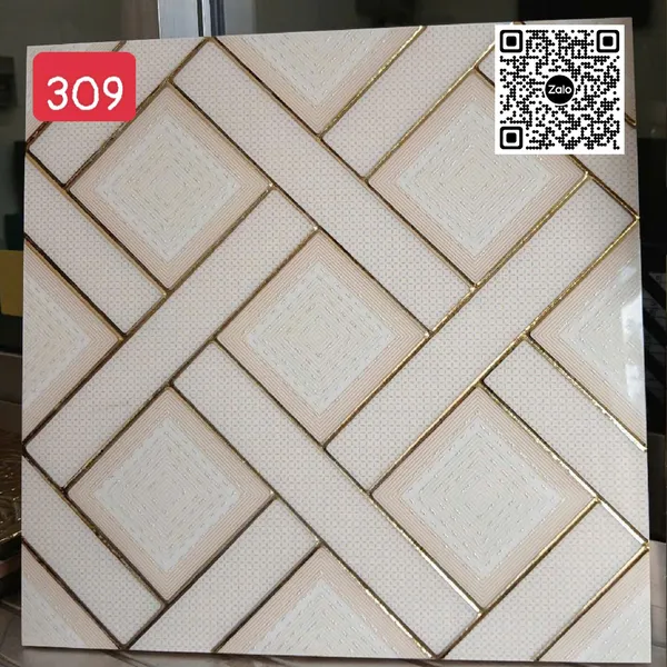 Gạch Khắc Kim 30x30 Cao Cấp nhũ vàng màu kem 309