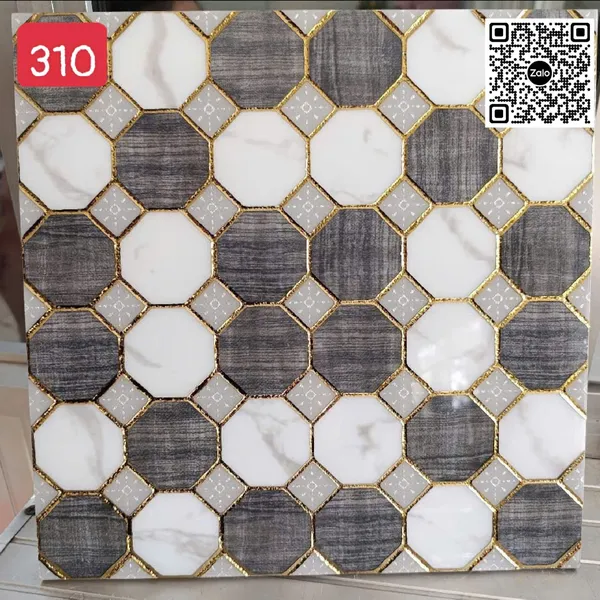 Gạch Khắc Kim 30x30 Cao Cấp nhũ vàng lục giác xám 310