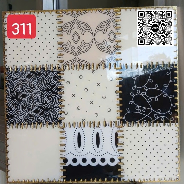 Gạch Khắc Kim 30x30 Cao Cấp nhũ vàng đen trắng 311
