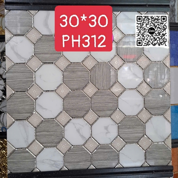 Gạch Khắc Kim 30x30 Cao Cấp nhũ bạc lục giác 312