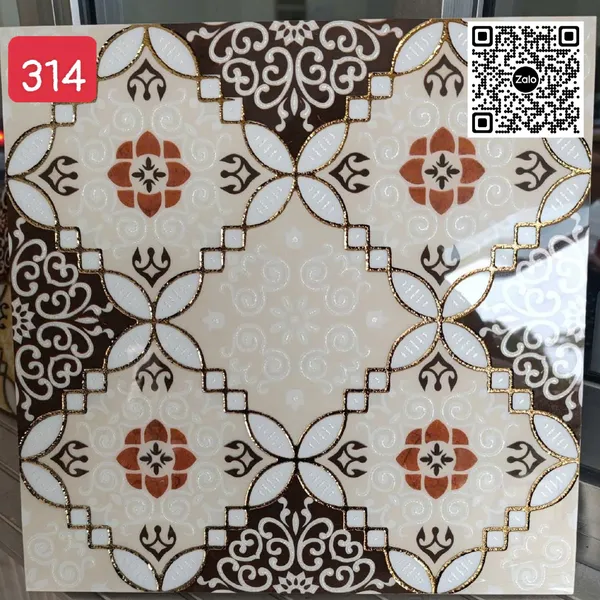 Gạch Khắc Kim 30x30 Cao Cấp nhũ vàng kem viền đen 314